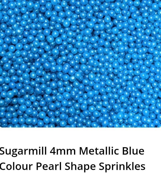 Sugarmill 4mm Metallic Blue Colour Pearl Shape Sprinkles