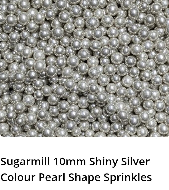 Sugarmill 10mm Shiny Silver Colour Pearl Shape Sprinkles