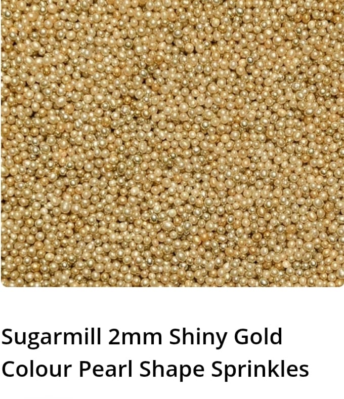 Sugarmill 2mm Shiny Gold Colour Pearl Shape Sprinkles