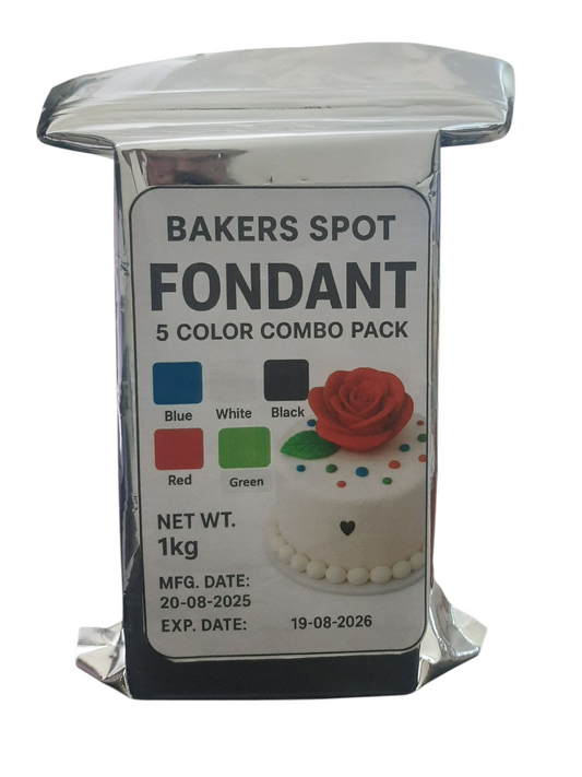 Bakers Spot Fondant 5 Color Combo Pack Blue, White, Black, Red, Green, comes in 200-gram portions