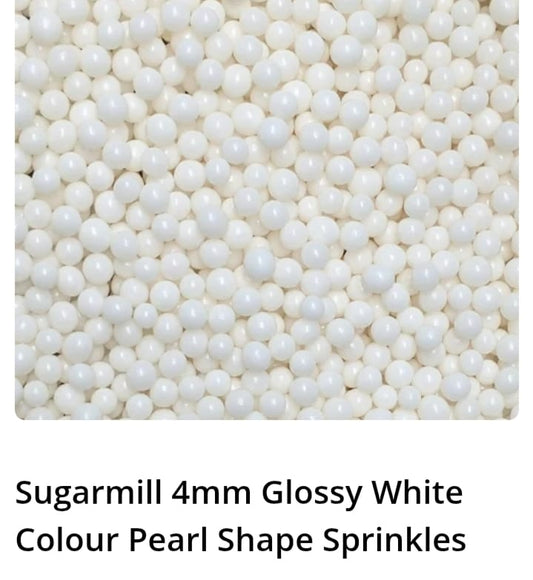 Sugarmill 4mm Glossy White Colour Pearl Shape Sprinkles
