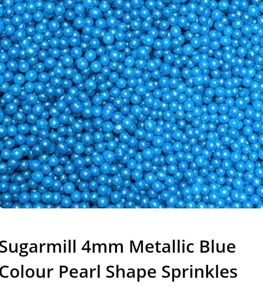 Sugarmill 4mm Metallic Blue Colour Pearl Shape Sprinkles