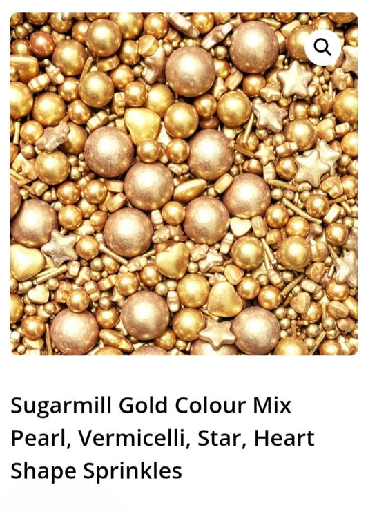 Sugarmill Gold Colour Mix Pearl,Vermicell,Star,Heart Shape Sprinkles