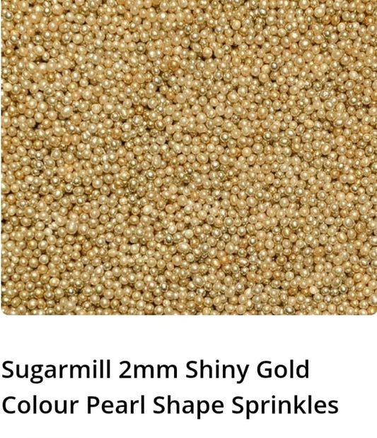 Sugarmill 2mm Shiny Gold Colour Pearl Shape Sprinkles