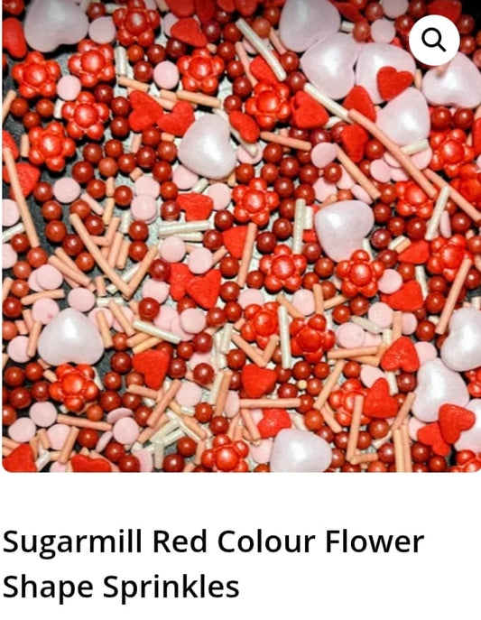 Sugarmill Red Colour Flower Shape Sprinkles