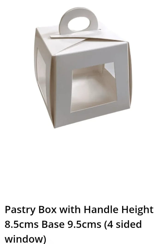 Pastry Box With Handle Height 8.5 CM Base 9.5 CM ( 4 Sided Window )
